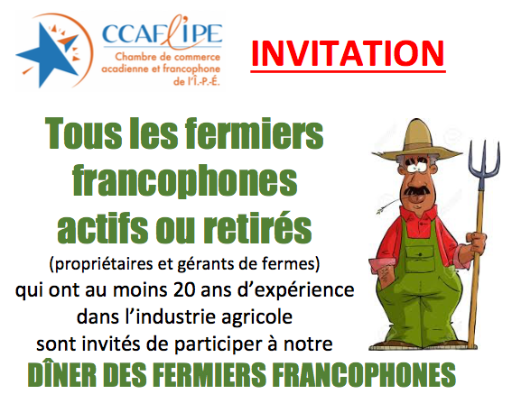 Date limite des inscriptions repoussée au 14 novembre pour Dîner des fermiers francophones