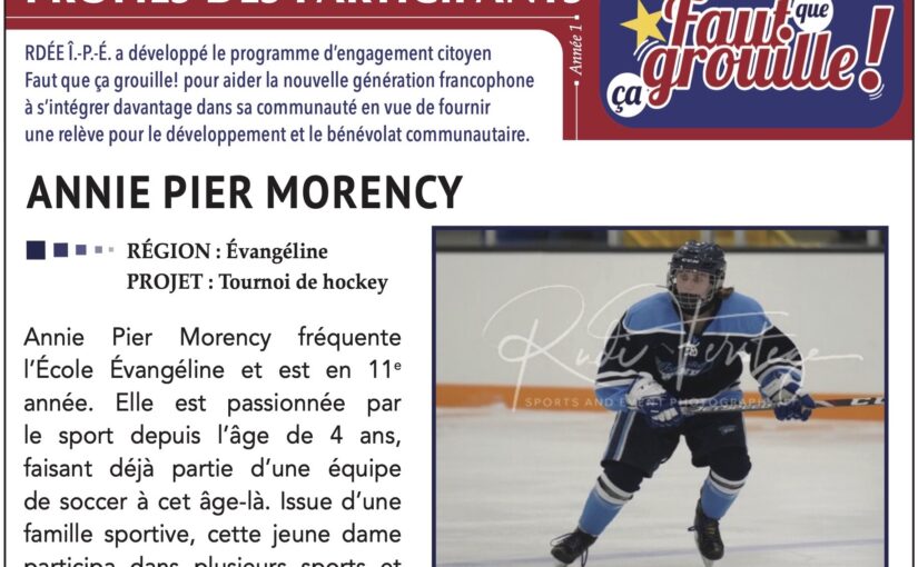 PROFIL FQCG – Annie Pier Morency organise un tournoi de hockey
