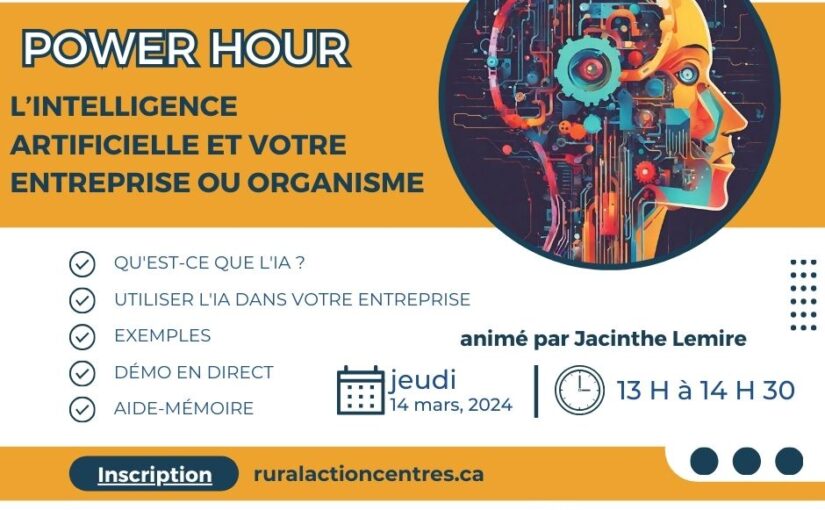 Atelier gratuit sur « L’intelligence artificielle et votre entreprise ou organisme » le 14 mars