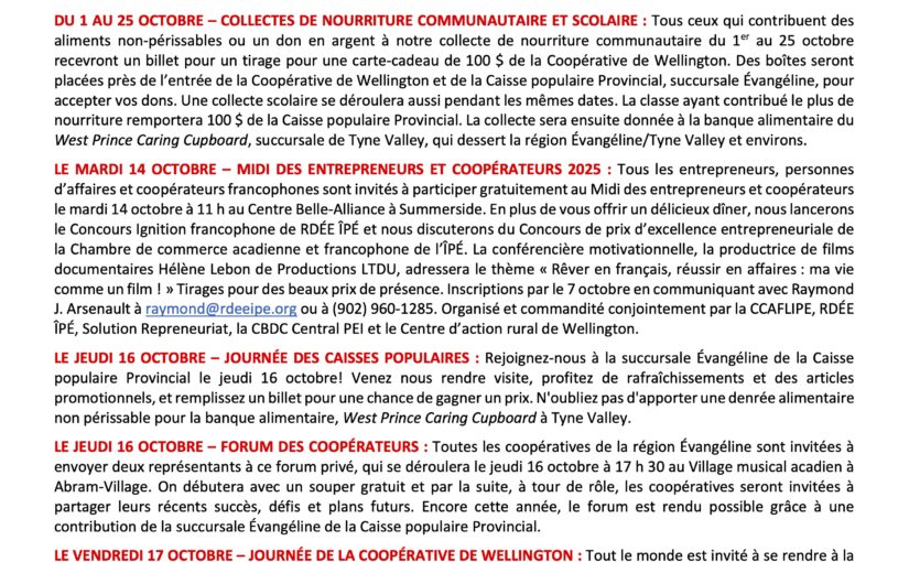 Liste de toutes les activités des Semaines des coops et des PME 2025